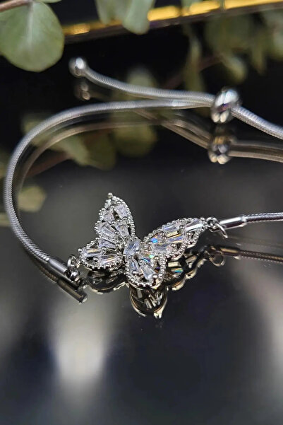 staınless steel Elevator Chain Butterfly Zircon Stone (Silver)