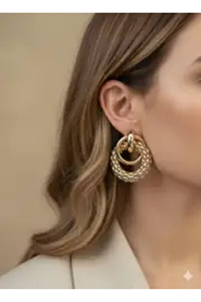 staınless steel Wicker Model Hoop Earrings (Gold)