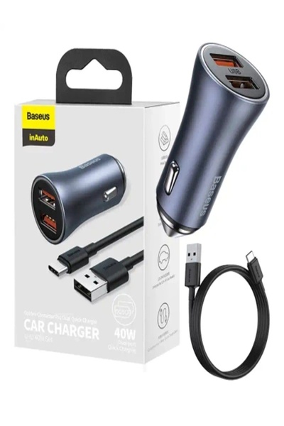 Baseus Incarcator auto 12/24V 2x USB + cablu USB la USB-c