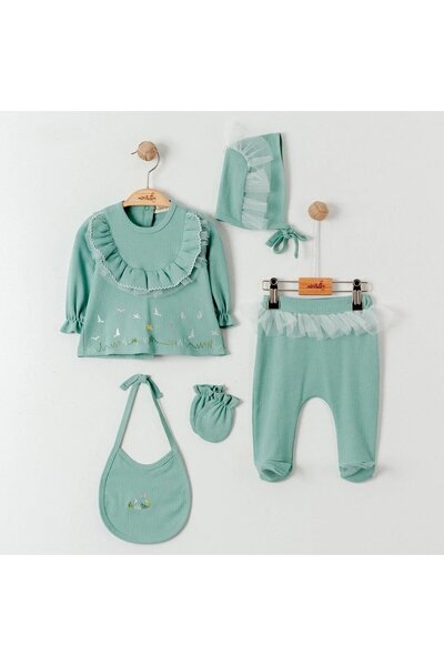 MİNİBORN Cotton Embroidered 5-Piece Newborn Hospital Discharge Set