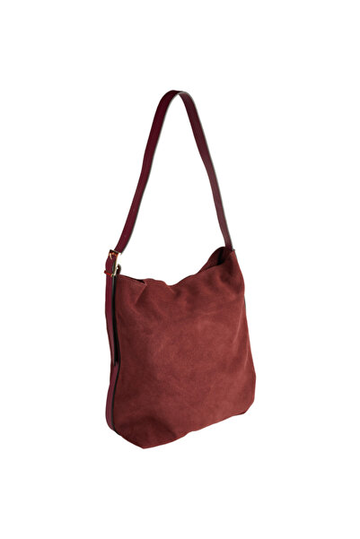 AZZURA Margot suede handbag 100% leather, burgundy (8245)