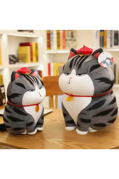 DrKala Digital Kala Plush Toy, Adorable Cat with Medallion, 30 cm, White/Grey