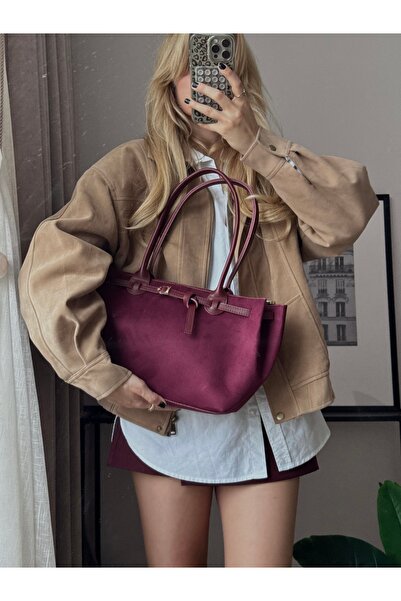 mèche atelier since 2024 Nely Women's Suede Shoulder Bag Burgundy