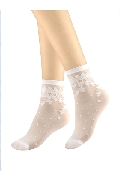 İntive Lingerie Milla Lace Patterned 15 Den Feminine Cute Socket Socks - Skin/Vanilla