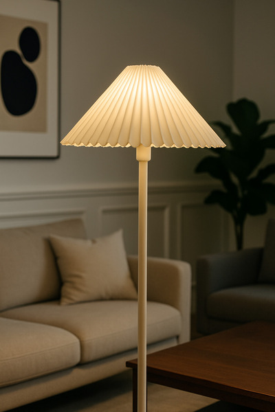 burenze Umbrella Pileli Lambader Krem Gövde Krem Abajur 1.55cm Yükseklik