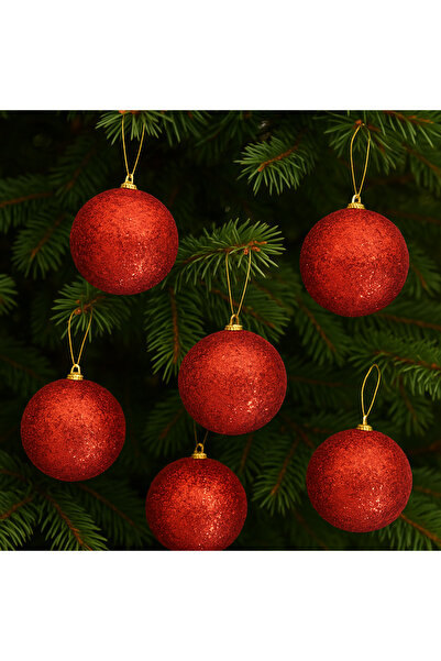 Party City Yılbaşı Ağaç Süsü Simli Kırmızı Strafor Top 5cm – Parlak Dekoratif...