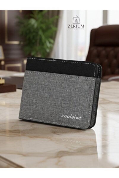 ZERİUM Fabric Men's Card Holder Wallet - Gray Textured Minimal Design (Grey Texture)