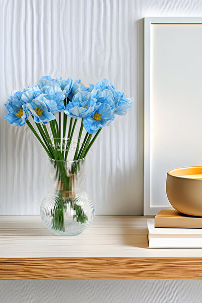 Yapay Çiçek Deposu Floare artificială, pachet de 8 lalele țăricești umede, texturate, 33 cm, albastru