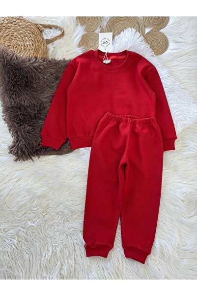 NOBLEKIDS Flexible Ribbed Burgundy Children's Set – Sweatshirt & Bottoms, 18 Months–6 Years