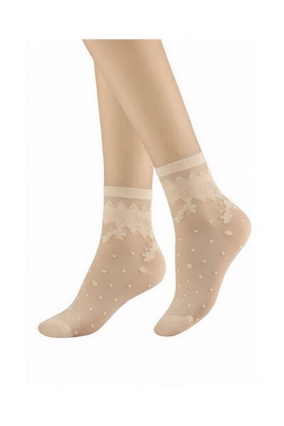İntive Lingerie Milla Lace Patterned 15 Den Feminine Cute Sock - Tan/Vanilla