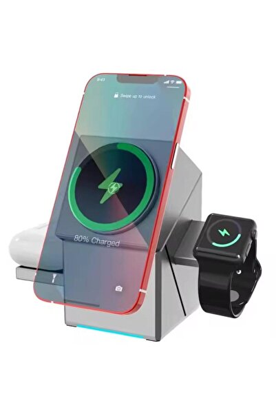 Tradeo شاحن لاسلكي مغناطيسي 3 في 1 مع مغناطيس N52 - شحن سريع، دوران تلقائي وتصميم منبثق