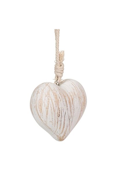 VENITIVO VINDEM CELOR INTELIGENTI VENITIVO hanging 3D wooden heart interior decoration, vintage look, white & brushed gold, 13x6x12 cm