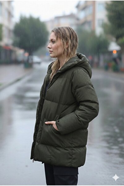 İpli Women's Puffer Jacket – Oversized , Winter Hooded , Front Pocket, Windproof