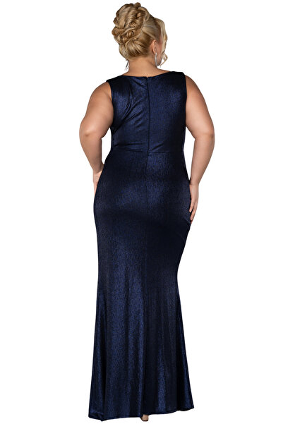 Arden Plus Size Long Mermaid Evening Dress, Glittering Boat Neck, Slit Junior Evening Dress, Invitations, Wedding, 44-50