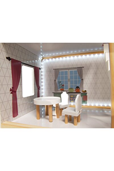 SOLTOY Wooden dollhouse, quality, painted, non-toxic, LED lighting, Doll Villa on Grey, 78 cm.