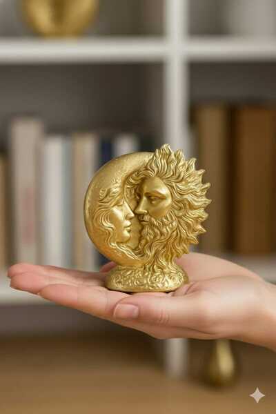 rakaymu Altın Renkli Güneş Ay Figürlü Dekoratif Heykel – Spiritüel ve Estetik...