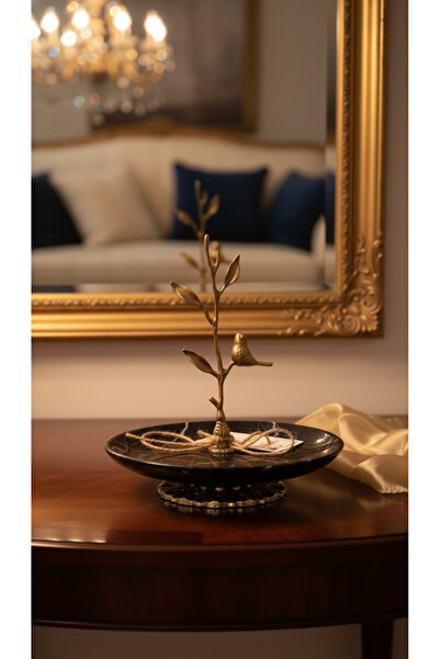 Montdekor Handmade Marble Stone Plate with Bronze Pattern (20X20X20 cm)