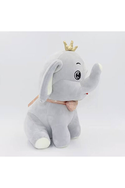 DrKala Digital Kala Premium Plush Elephant, Grey, with Heart and Crown, 30 cm
