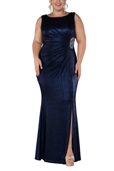Arden Plus Size Long Mermaid Evening Dress, Glittering Boat Neck, Slit Junior Evening Dress, Invitations, Wedding, 44-50