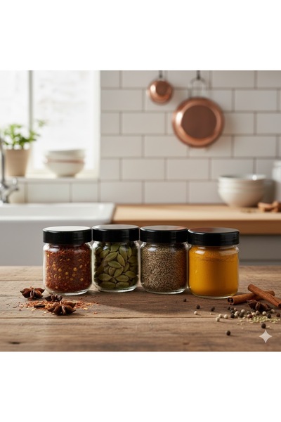 junibeliw 4 pieces black lid glass jar spice rack snack jar 4x210ml