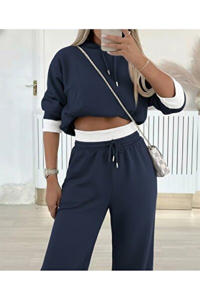 MİRALİS Women's Long Sleeve Hooded Viscose Two Thread Smoked Blouse and Pants...