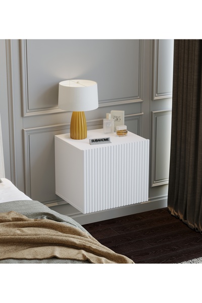 subahome %100 Mdf 40 cm Duvara Monte Şık Beyaz Kapaklı Komodin Modern Çok Amaçlı Dolap