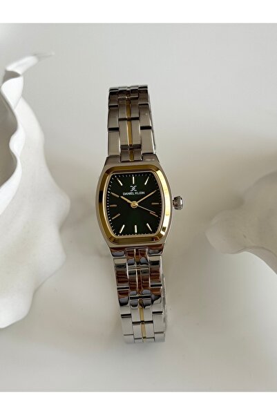Daniel Klein Gold Gümüş Renk Yeşil İç Kadran Kadın Kol Saati