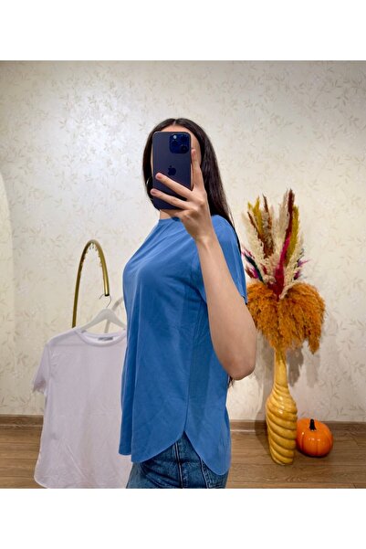Bisiklet Yaka T-Shirt Mavi