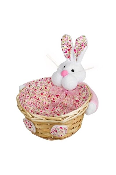 VENITIVO VINDEM CELOR INTELIGENTI VENITIVO® Easter Decorative Basket Pink White Rabbit Floral Fabric Ø20 cm