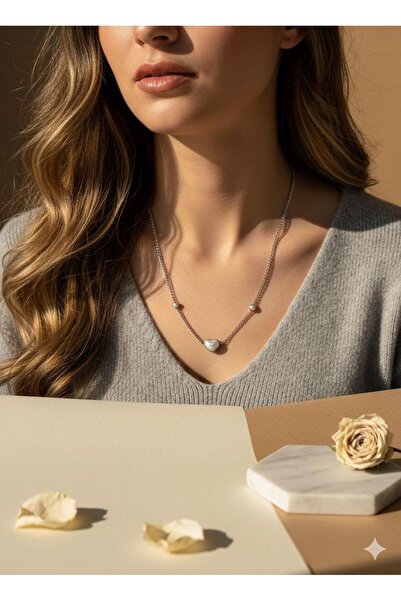 staınless steel Heart Detailed Steel Necklace (Silver)