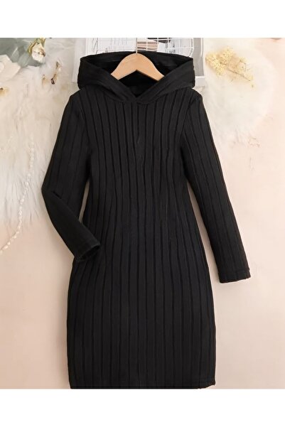 shop Rochie tricotată neagră pentru fete cu glugă