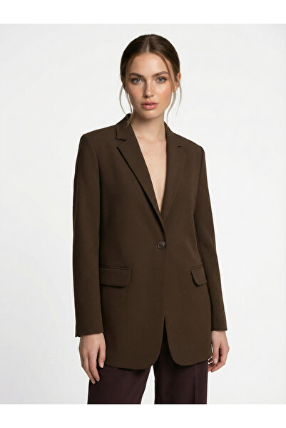 M2K STORE KAHVERENGİ FİT KADIN TEK DÜĞMELİ BLAZER CEKET