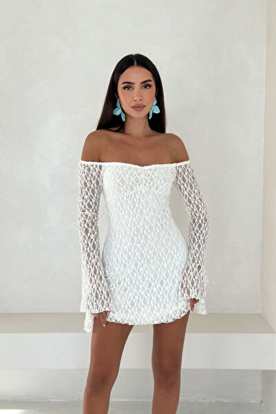 MİROR Women's White Lace Detailed Mini Dress