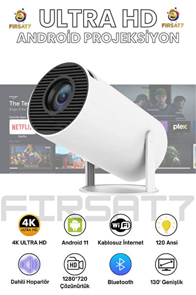 Fırsat7 HY300s Mini Projeksiyon Cihazı Taşınabilir Android Sistemli Wifi HDMI USB Destekli Sinema Projektör