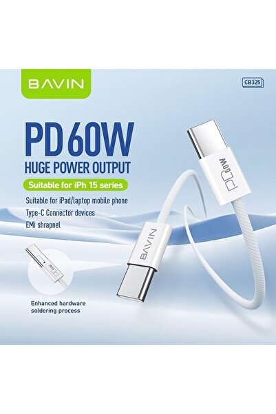 Bavin 3ft 60W USB Type C To C Charging Cable For iPhone 15, For Samsung - CB325