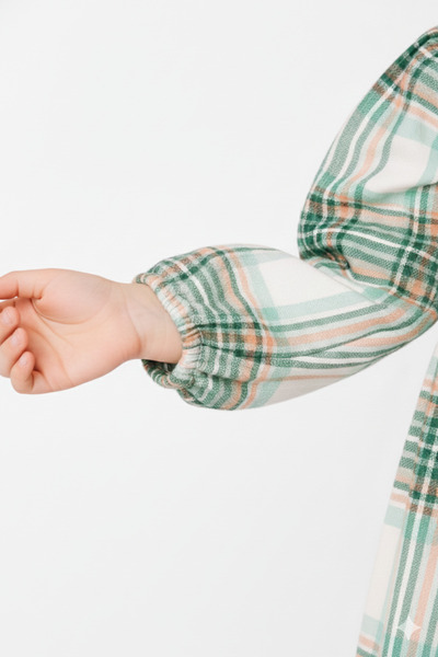 warba Plaid Pleated Children's Dress with Lace Collar