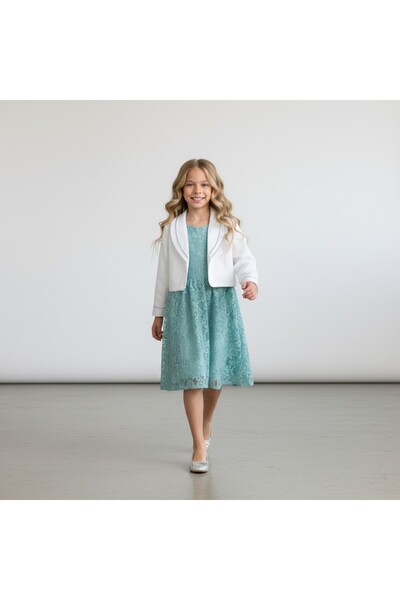 FESSHERA KİDS Girls' Dress with Lace Bolero Jacket Stylish Design Cotton Evening Dress Set