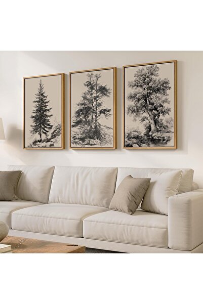 ALAYRA International Framed Neutral Abstract Canvas Art Set of 3 (40×60 cm) M...