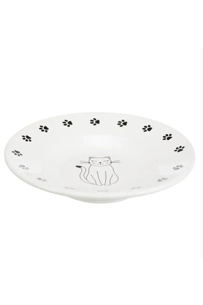 Trixie SERAMİK PATİ DETAYLI KEDİ MAMA VE SU KABI 0,2 L / 15 CM, BEYAZ