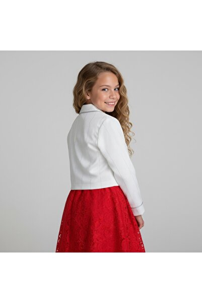FESSHERA KİDS Girls' Dress with Lace Bolero Jacket Stylish Design Cotton Evening Dress Set
