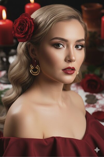 Dorvina Brass Gold Color Vintage Women's Earrings with Burgundy Stone, Does Not Tarnish |   Stylish and Durable Jewelry, Accessory