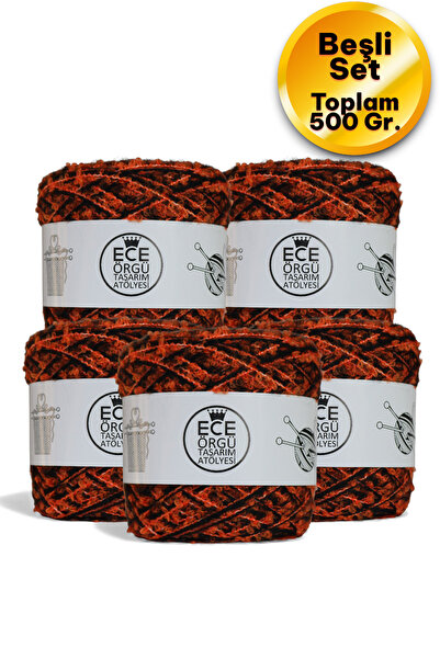 Ece Örgü Tasarım Atölyesi İki kat siyah angora ve turuncu buklet karışımı, ta...