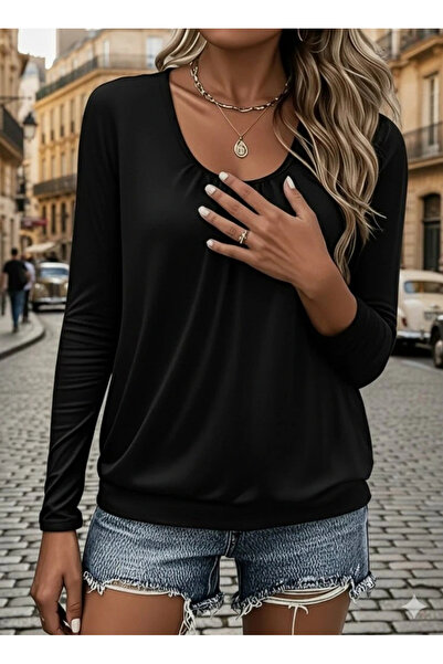 Moda Ebrar Mdb Women's Long Sleeve Round Neck Viscose Blouse