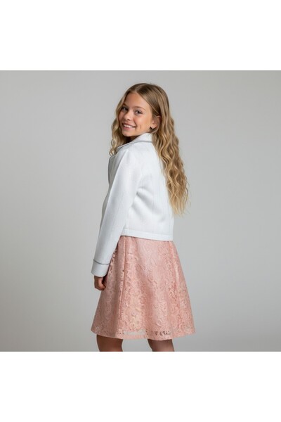 FESSHERA KİDS Girls' Dress with Lace Bolero Jacket Stylish Design Cotton Evening Dress Set