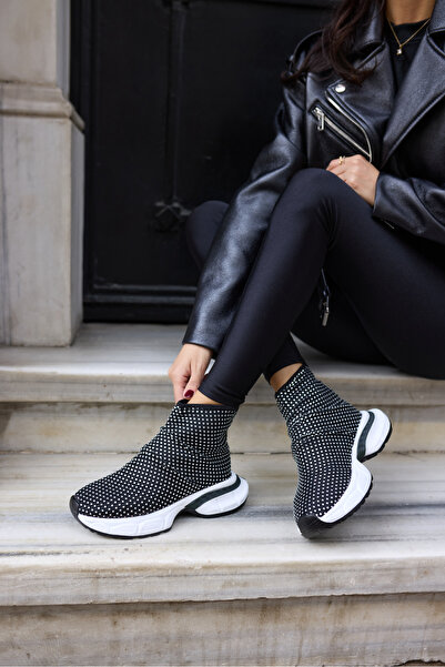 ANGELİNA JONES Dejaa Women's Black and White Leather Sports Boots