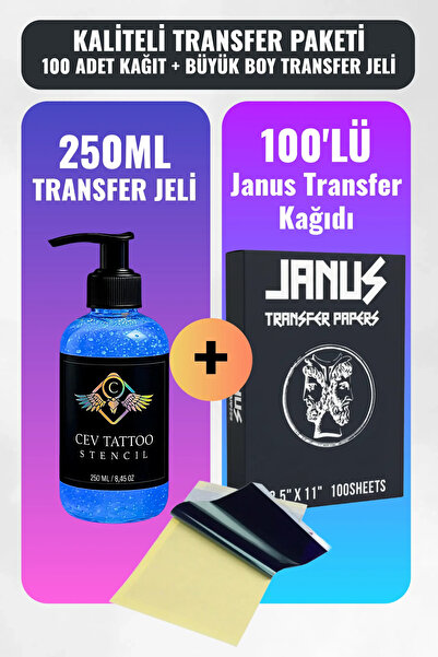 Tattoo 100 Adet Janus Kaliteli Transfer Kağıdı + 250 ml Stencil Jeli – Net ve...