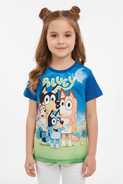 Vaxy Style Kız Çocuk Bisiklet Yaka Relax Fit Pamuklu Bluey ve Ailesi Baskılı ...