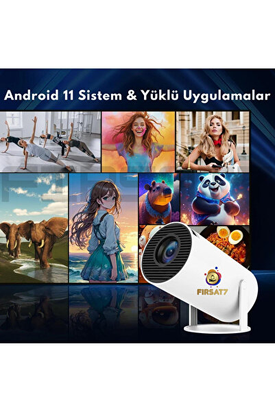 Fırsat7 HY300s Mini Projeksiyon Cihazı Taşınabilir Android Sistemli Wifi HDMI USB Destekli Sinema Projektör