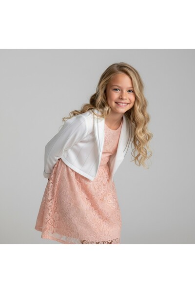 FESSHERA KİDS Girls' Dress with Lace Bolero Jacket Stylish Design Cotton Evening Dress Set
