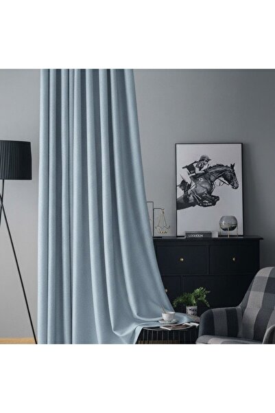 mis home ev tekstil Soft Kadife Fon Perde 90 cm Sık Pile Buz Mavisi